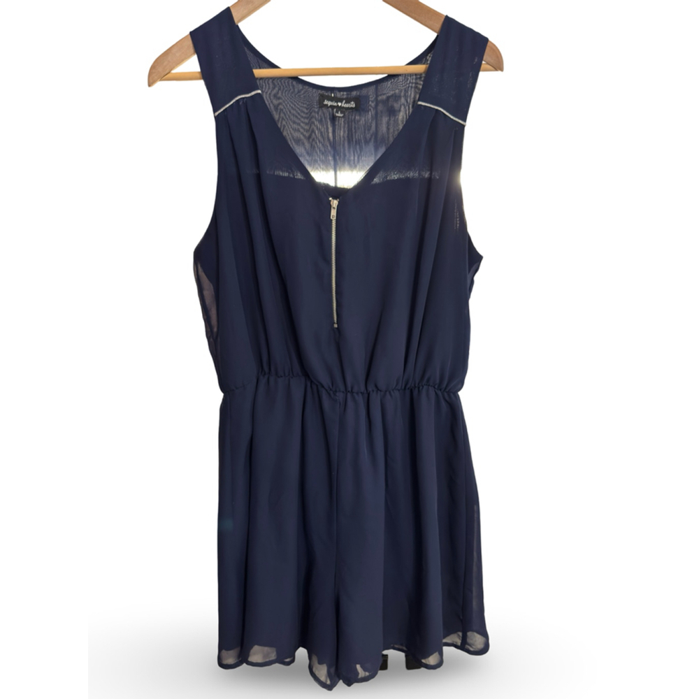 Sequins &‎ Hearts Navy Blue Zip Front Romper Size M